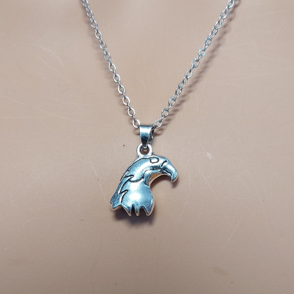 Dainty Eagle Head Silvertone Necklace Pendant